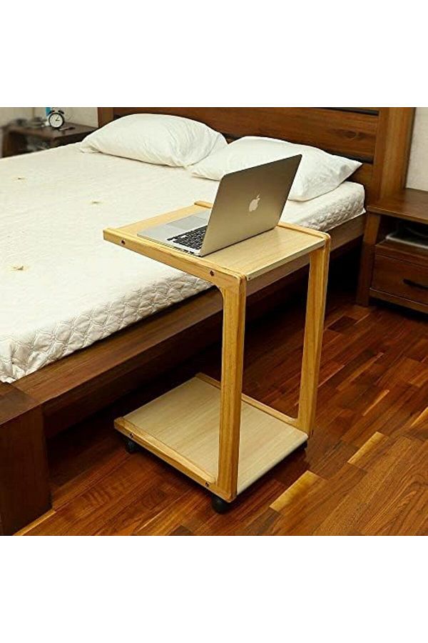 NEXIFY-C-Shaped End Table, Snack Side Table with Wheels, Modern Creative Design Coffee Table 1