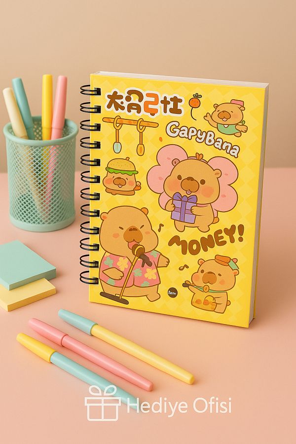 hediyeofisi-Capybara Designed Spiral Notebook, Sketchbook, Doodle Book 2 Sheets with Sticker Gift 1