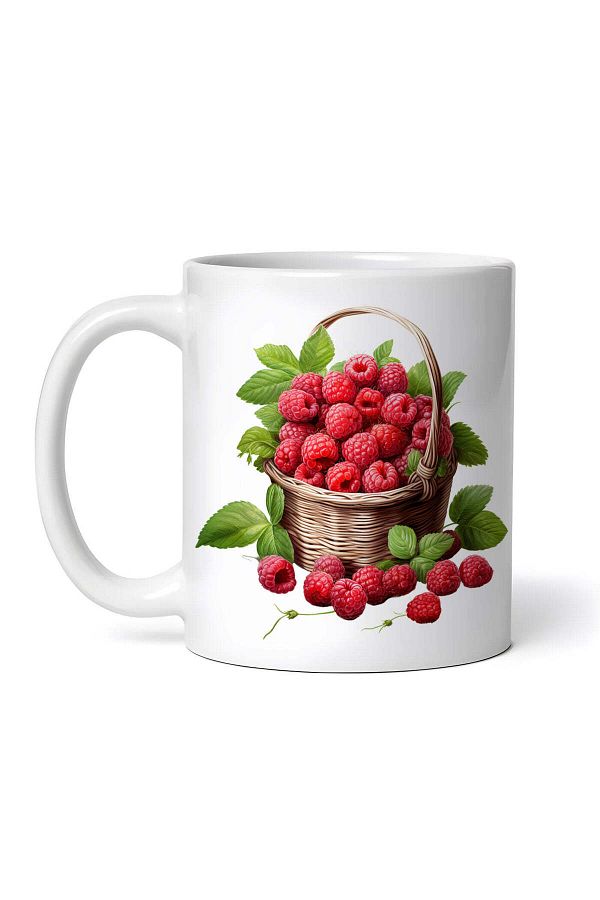 OEM-Personalized white mug, Wicker basket with raspberries, INOVATIX®. 330ml 1