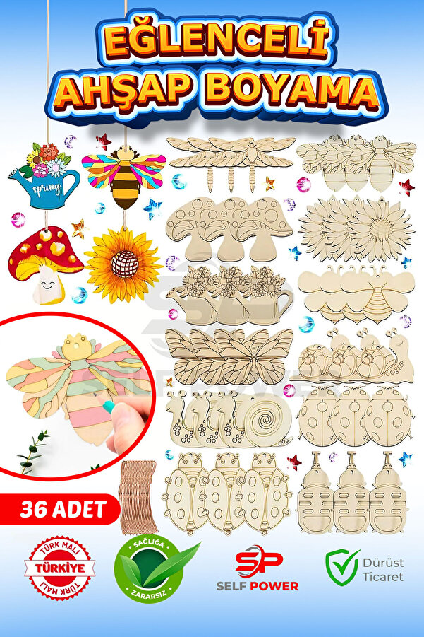 Self Power Ahşap El Sanatları Seti Boya Fırçaları Yaratıcı Sanatlar ve Çocuklar için El Sanatları Eğitici Oyun