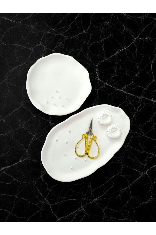Minima Art Studio-Decorative Pearl Detailed Promise Engagement Ring Tray Groom Coffee Tray 1