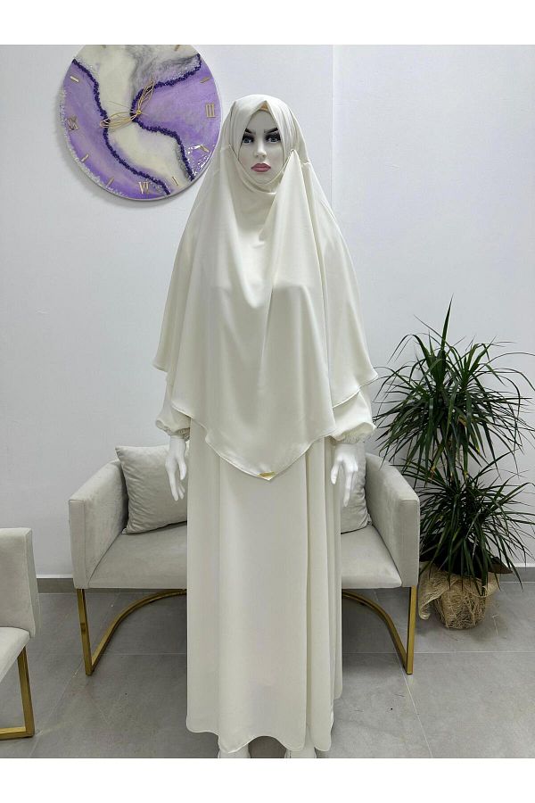 R&S modibone-Yandan Drawstring Dress Sufle Scarf Suit (Suitable for Hajj and Umrah Ecru 1