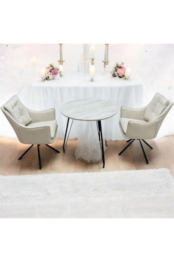l'elefante-2-Seater Tea Table Set with Cushioned Chairs – Modern Wooden Coffee Table with Steel Frame – Com 1