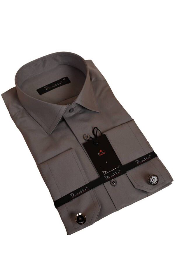 Dicotto-Dark Gray Relaxed Cut Micro Fabric Regular Fit Men's Shirt with Cufflinks - 190-7 1