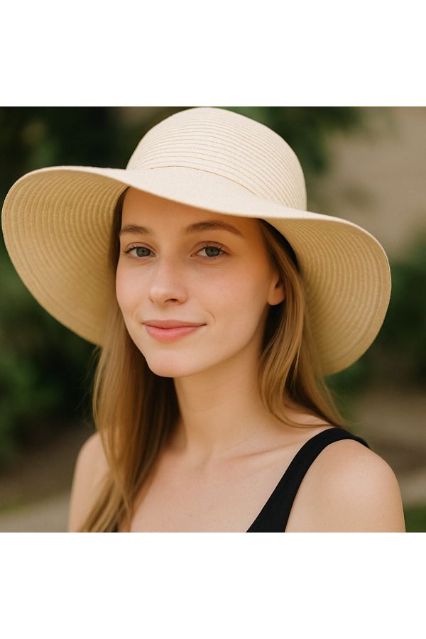 FRESCO SCARFS-Large Adjustable Round Straw Hat 1