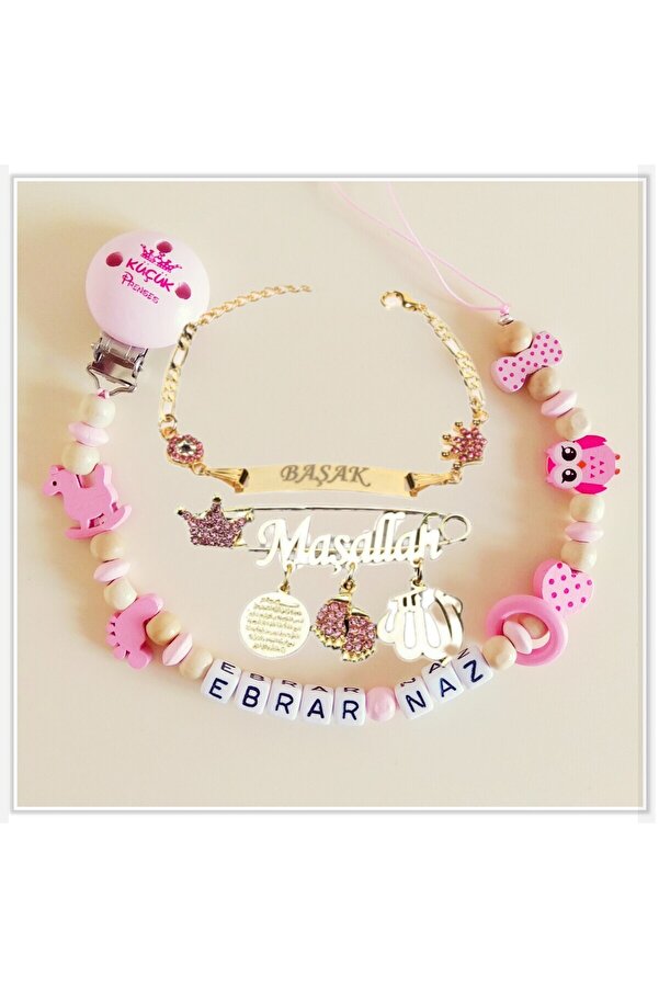 Sahi Aksesuar Isimli Bebek Emzik Zinciri Ve Bebek Künye Seti Bezyı1594