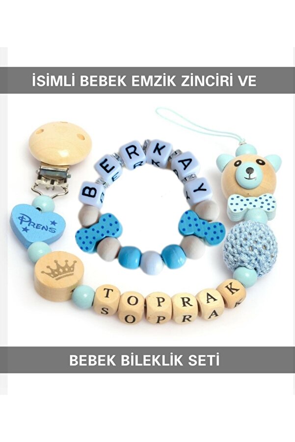 Sahi Aksesuar Isimli Emzik Zinciri - Emzik Askısı - Bebek Hediyesi Bez016