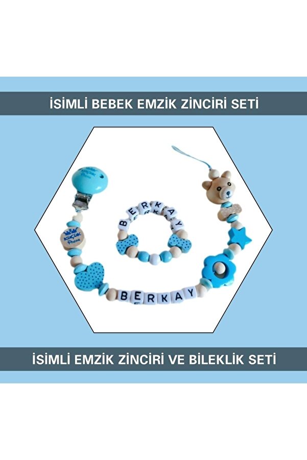 Sahi Aksesuar Isimli Bebek Emzik Zinciri Ve Bebek Bileklik Seti
