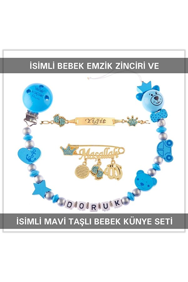Sahi Aksesuar İsimli Bebek Emzik Zinciri ve İsimli Bebek Künye Seti BEZYI747