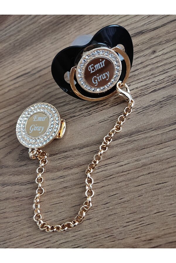 Sahi Aksesuar Kaplama Isimli Zirkon Taşlı Silikon Bebek Emzik Seti (0-6 AY) Ztse122