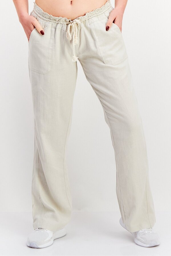 Roxy-Women Regular Fit Textured Wide Leg Pants, Beige 1