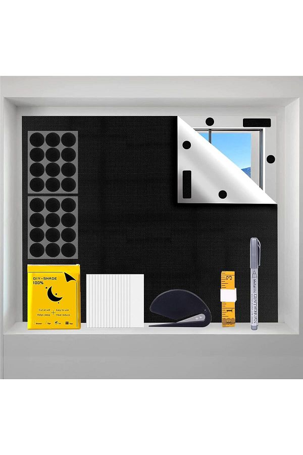 Generic-perforlld Blackout Blind(400X145cm), Portable DIY Window Blinds No Drill Easy Stick On Window, Blac 1