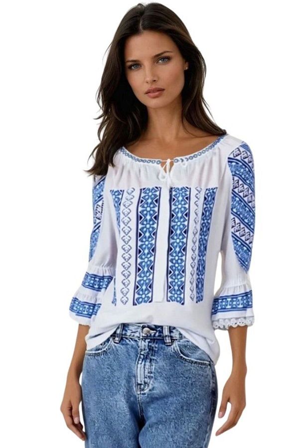 rody's forever-Bluza tip ie dama R24, alb cocos/albastru cosmic 1