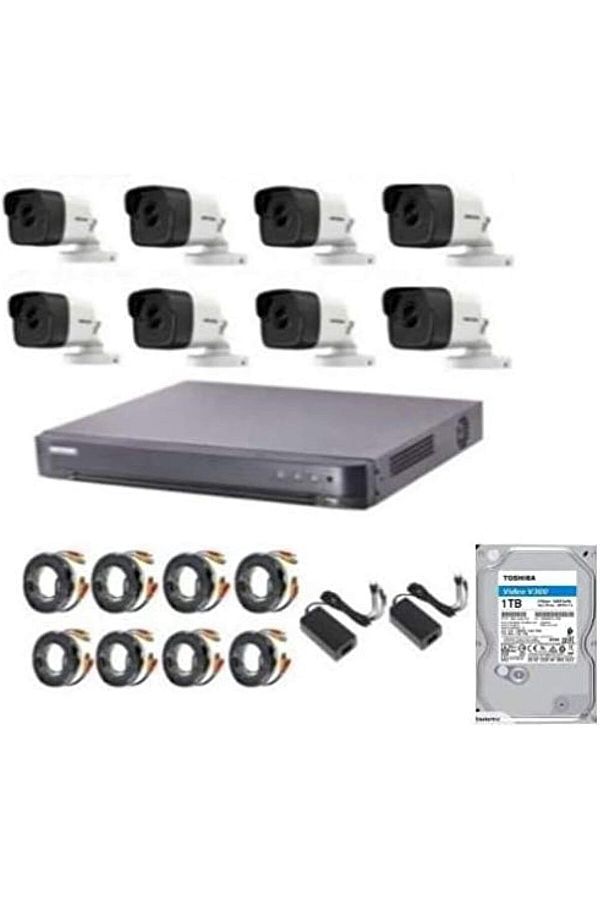 Hikvision-8 External Cameras 5MP HD from Hikvision with 8 Channels - 1TB Digital Video Recording - Adapters & 1