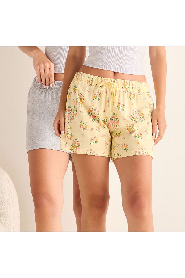 FAV-Set of 2 - Floral Print Shorts with Drawstring Closure 1