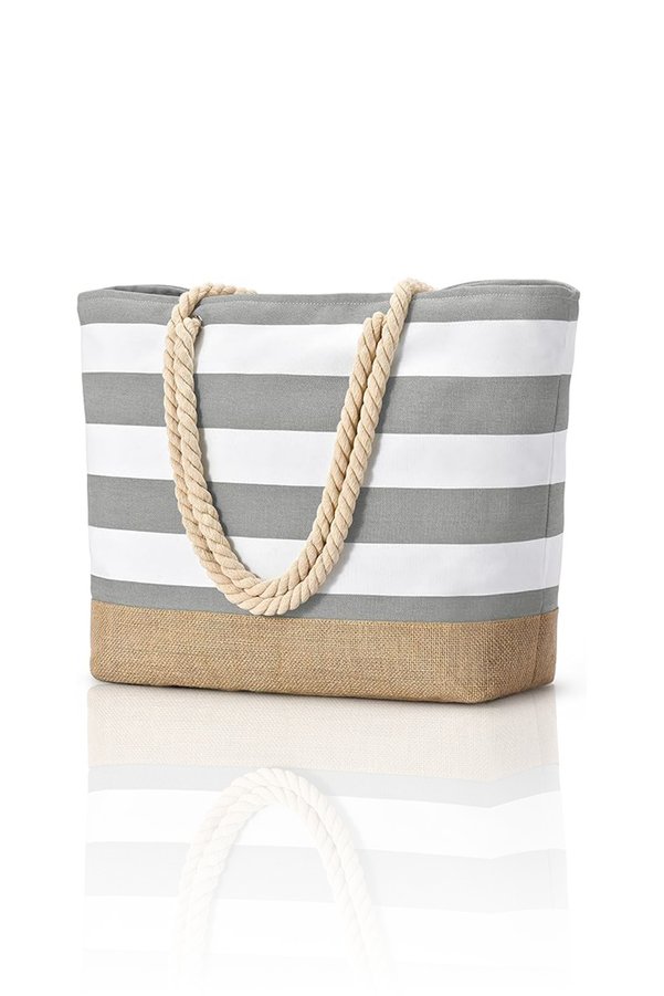 D'VERS Gray Water and Sand Proof Jute Fabric Detailed Large Size Beach Bag