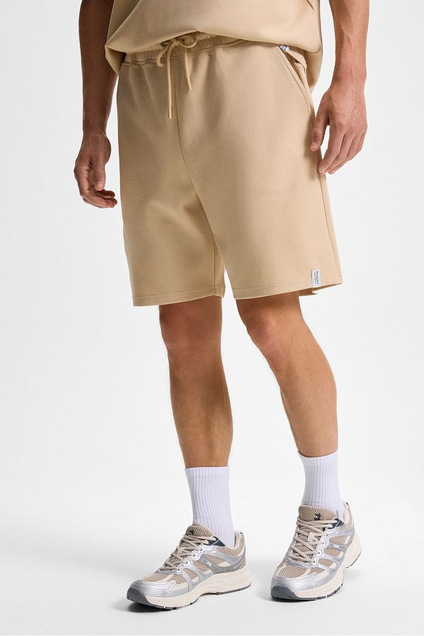 GRIMELANGE-Bailey Men's Relaxed Fit Beige Shorts with Elastic Waist and Back Single Pocket Cord 1