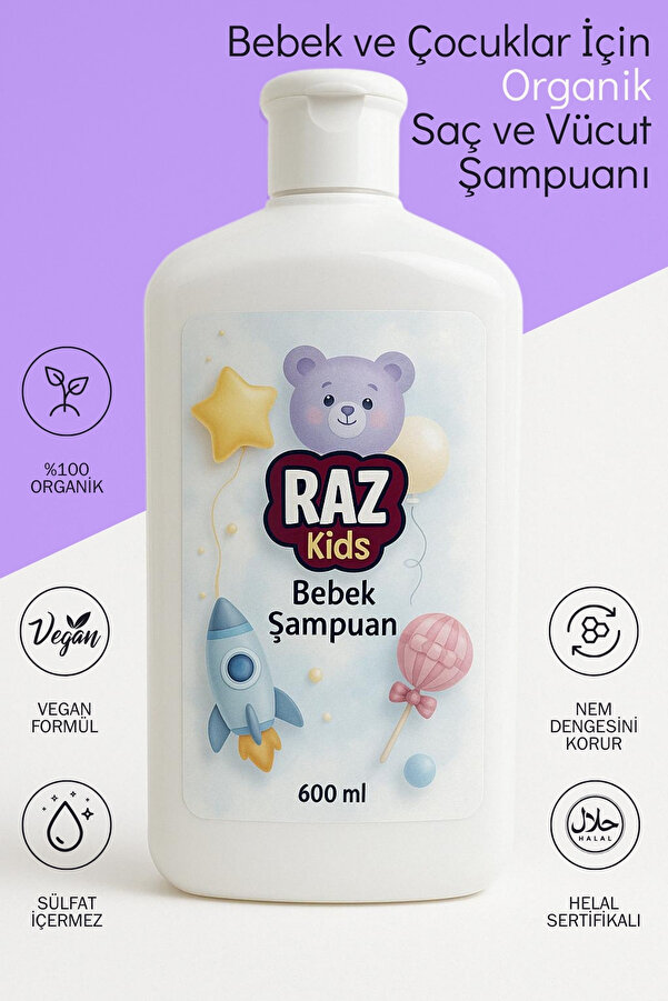Spumy Raz Kids Organik Sertifikalı Hassas Saç Ve Vücut Bebek Şampuanı - 600 ml