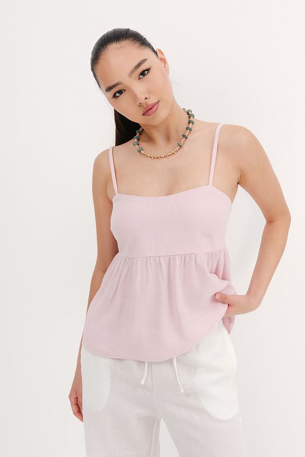 Addax-Linen Blended Thread Strap Tank Top A17133-H11 1