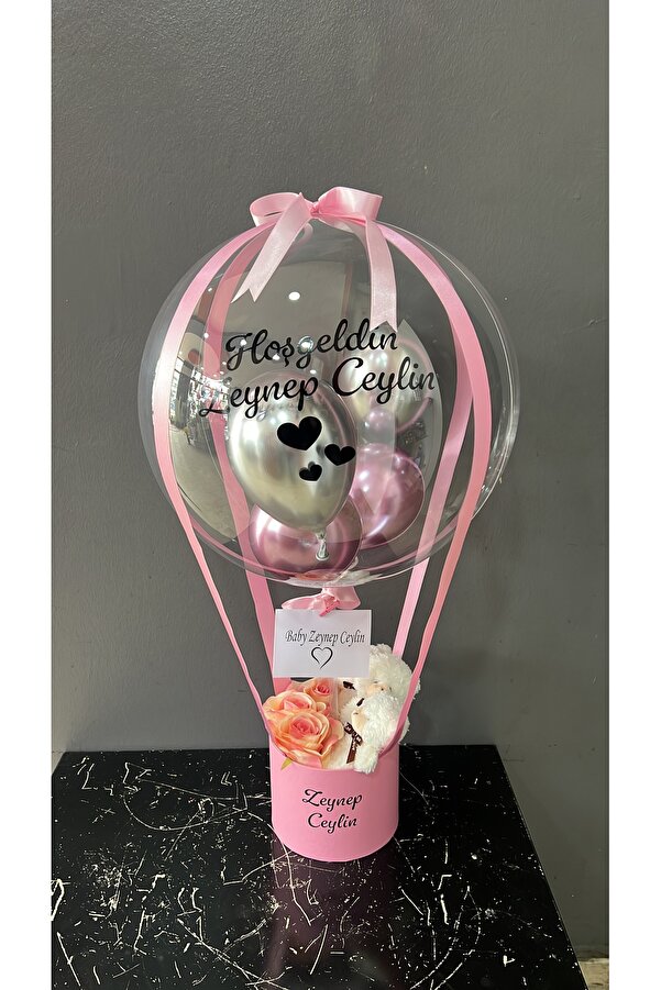 GözdeParti Kişiye Özel Balon Kutusu - Yenidoğan Kız Bebek Balon Kutusu Yenidoğan Hediyelik