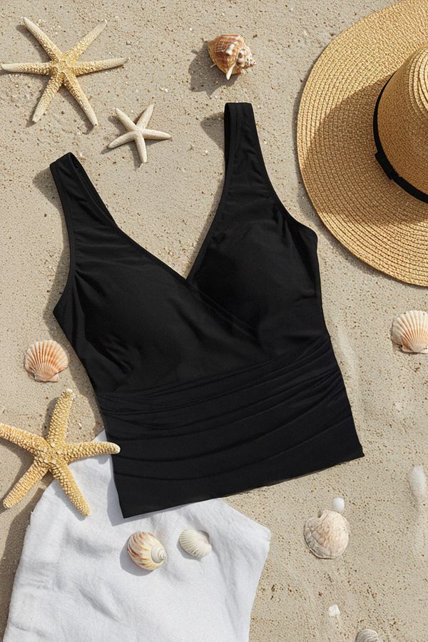 Trendyol Curve-Black Deep V Neck Plus Size Tankini Top Tbbss25Ct00012 1