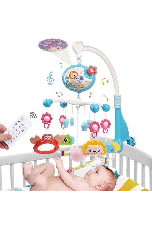 Velixo-Baby Crib Carousel, Remote, Projector, 40 Songs, 4 Toys, 360° Rotation, Timer, Volume Control 1