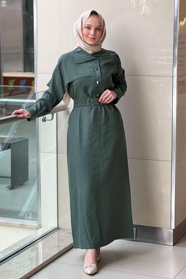 Nuss-Four-Button Dress with Shoulder Cover 1