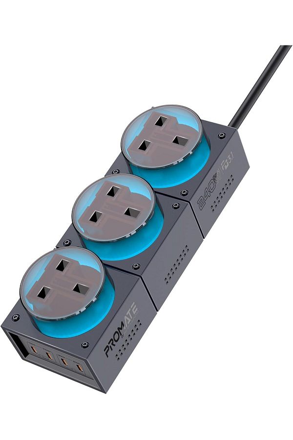 Promate-7-in-1 Multi-port Charging Station, 240w Ganfast™ Power Extension With Three 3250w Uk Ac S 1