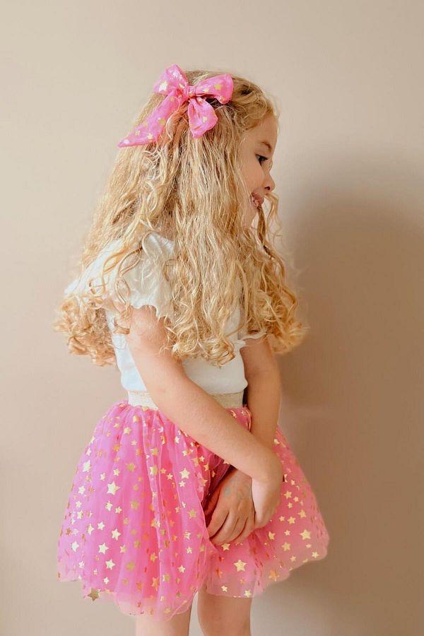Le Mabelle-Pink Star Printed Tulle Girl's Clip Buckle 1