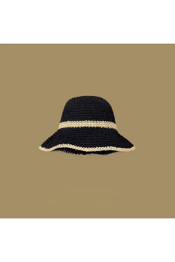 qoop store-Hand Knitted Straw Hat with Adjustable String 1