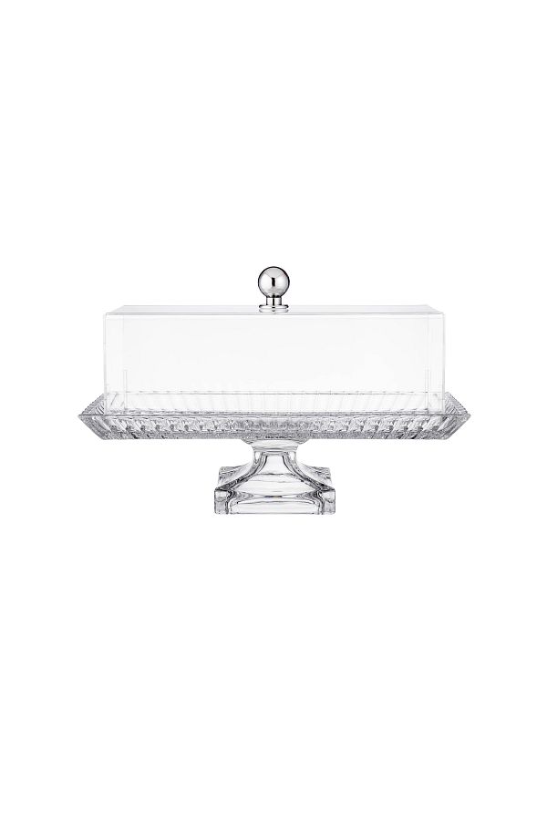 ABAREEK-Glass serving platter with base for sweets, fruits and nuts, multi-purpose, transparent with acrylic cover 1