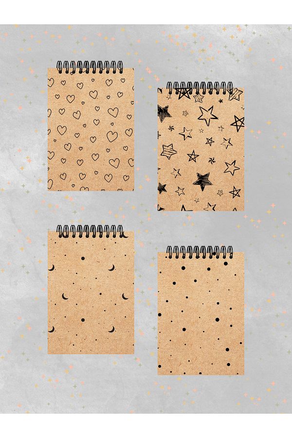 Ez&Tu Stıcker-4-Piece Notebook Set 10 X 13.5 cm Checkered Notebook Kraft Cover Spiral Notebook Notebook 1