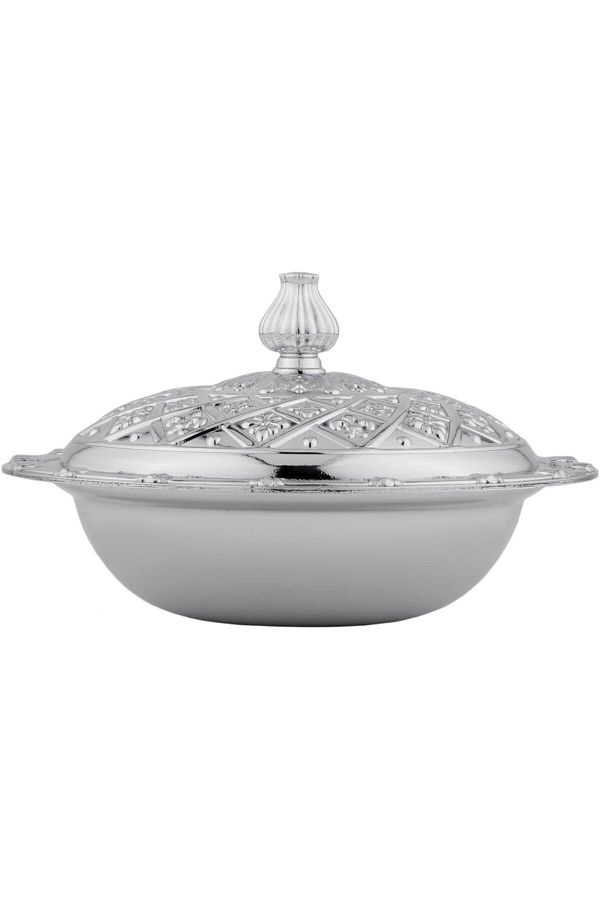 ALSAIF-Metallic Bowl For Dates With Lid And Handle, Size 11cm × 11cm, Silver 1
