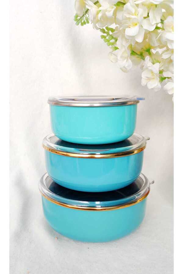 EBRULİEMAYE-Turquoise Enamel Triple Storage Set 14-16-18 cm 1