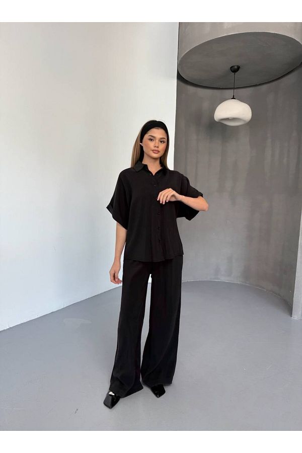 soBasic-Loose-Fit Pants and Short-Sleeved Shirt Bottom-Top Set 1