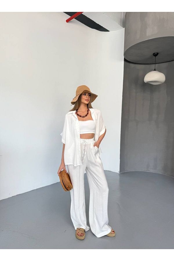 soBasic-Loose-Fit Pants and Short-Sleeved Shirt Bottom-Top Set 1