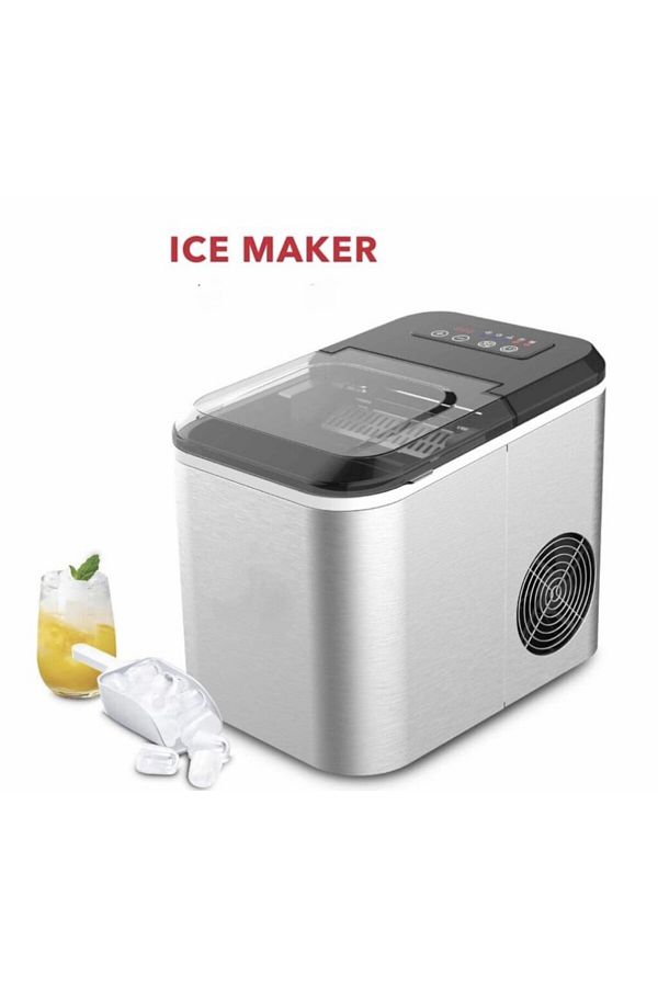 Generic-Ice Maker Machine 1.6L 12KG 24H Fast Making Two Cube Sizes Compact Countertop Design Silver Finish 1