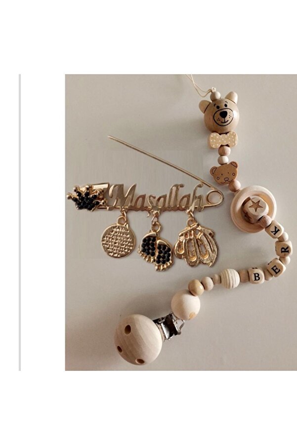 Sahi Aksesuar İsimli Bebek Emzik Zinciri ve Bebek Yaka İğne Seti BEZYI1042