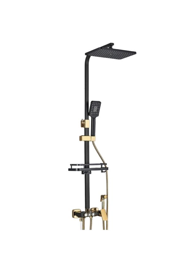 Blackswan Design-Coloana dus, Blackswan, Tip M144, negru/ auriu ajustabil, cu pipa mobila, dus cu presiune, 116 cm 1