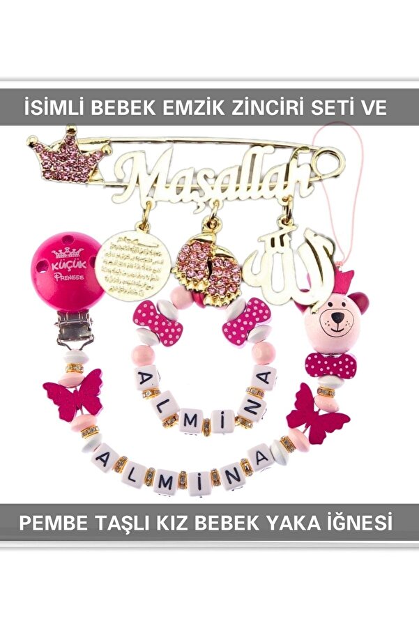 Sahi Aksesuar Sahi Aksesuar Isimli Bebek Emzik Zinciri Seti Ve Bebek Yaka Iğnesi