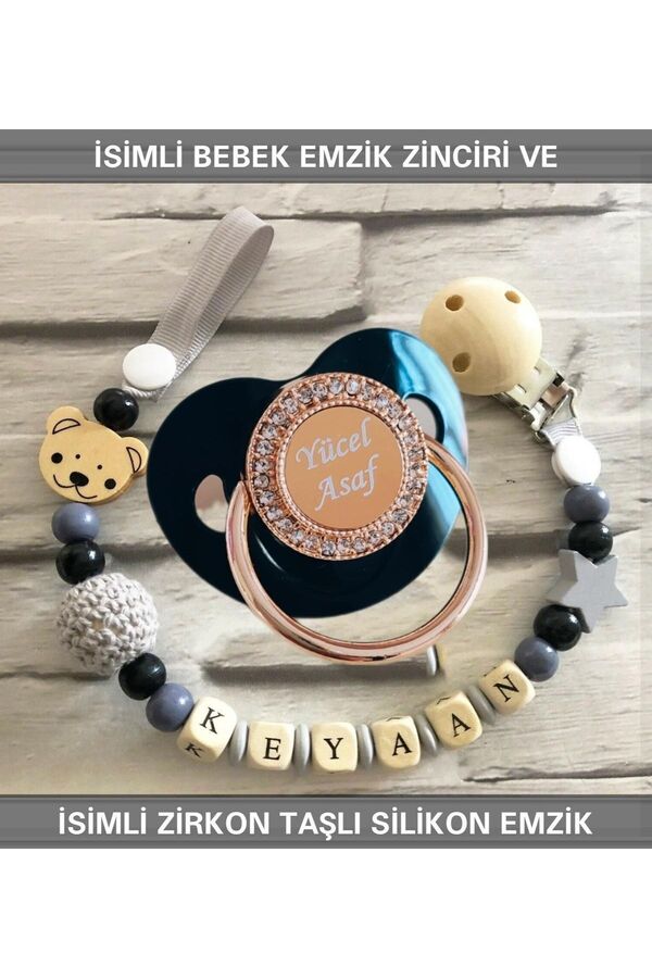 Sahi Aksesuar Isimli Bebek Emzik Zinciri Ve Isimli Kehribar Bebek Silikon Emzik Seti (0-6 AY) Tybezyı150