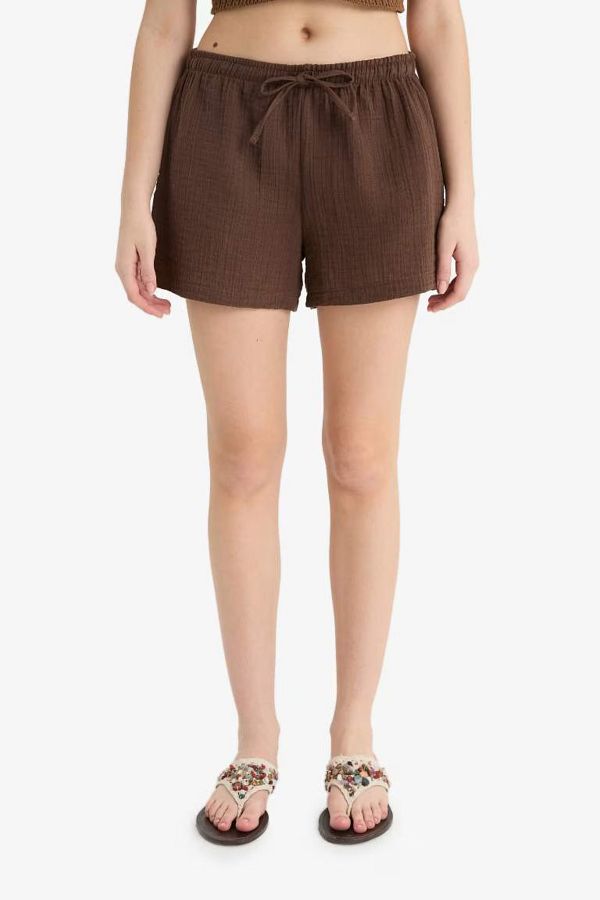DeFacto-A-Line Regular Waist Short Leg Muslin Shorts 1