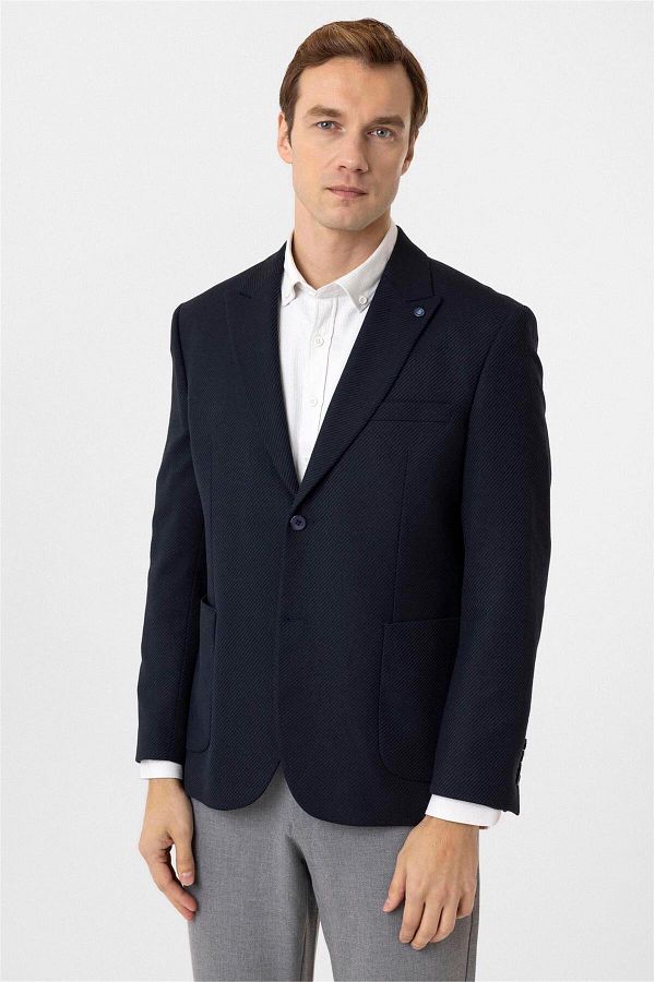 SÜVARİ-Navy Blue Regular Fit Pointed Collar 4 Drop Jacket 1