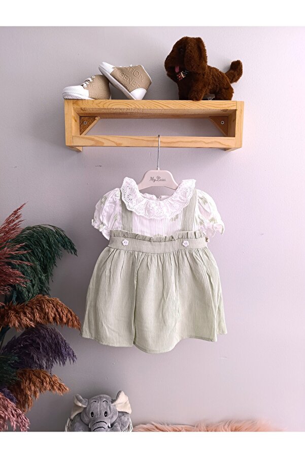 My Lusa Baby minilkabebe my lusa 3017 papatya düğmeli yakası güpürlü kız bebek elbise çağla yeşili