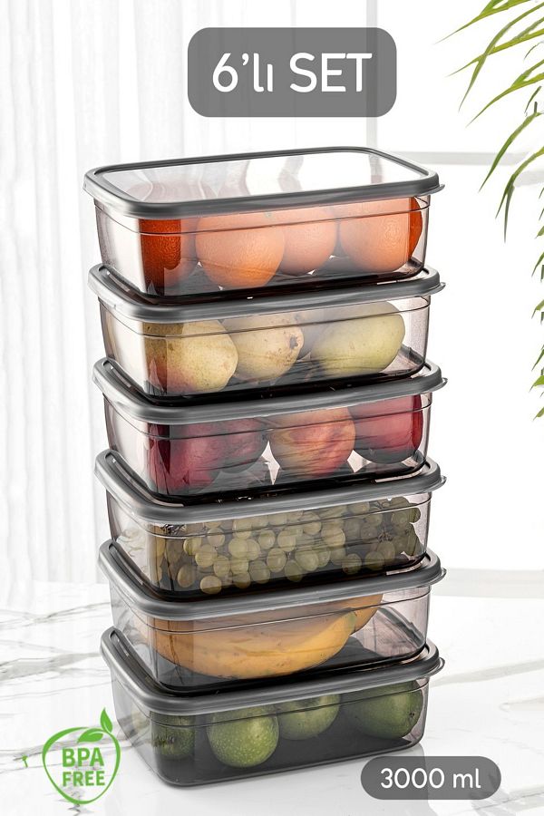 Tilbe Home-6-Piece Leakproof Lid Storage Container Organizer Suitable for Deep Freezer Gray Food Container Organizer 3Lt 1