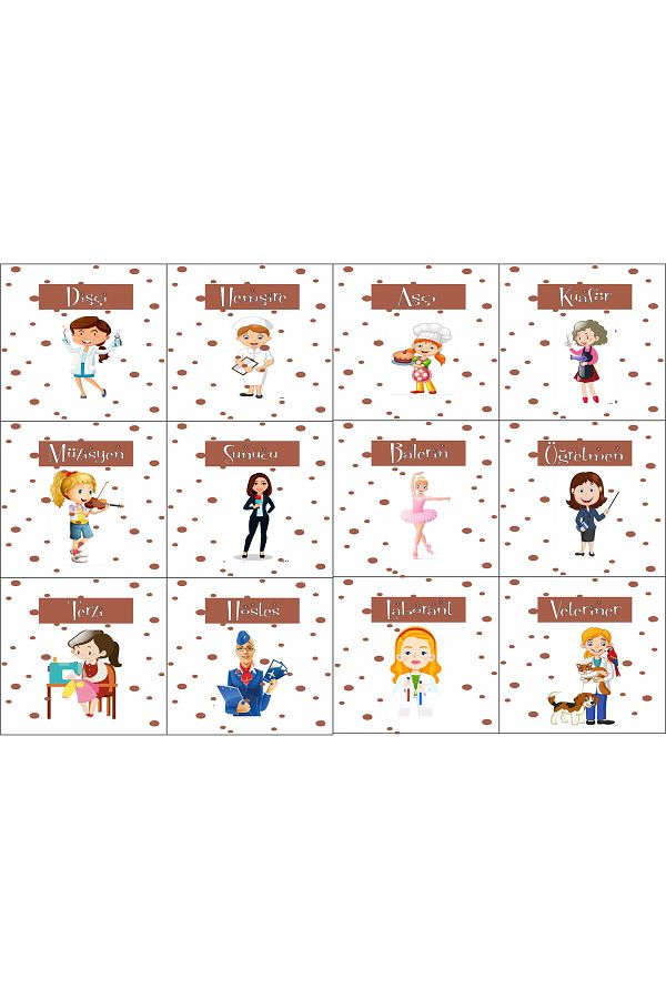 43 cici süsler organizasyon-Bohemian Pastel Profession Cards for Teeth Wheat Gingham 12 Pieces Girl 1