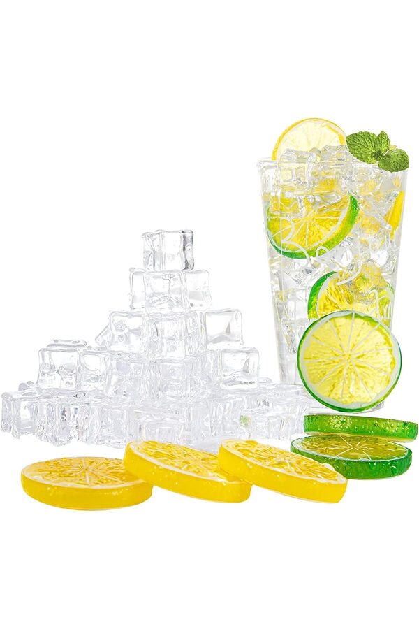 Generic-KASTWAVE Transparent Fake Ice Cube Lemon Slice Set-50 Pieces Of Transparent Fake Ice + 10 Pieces Of 1