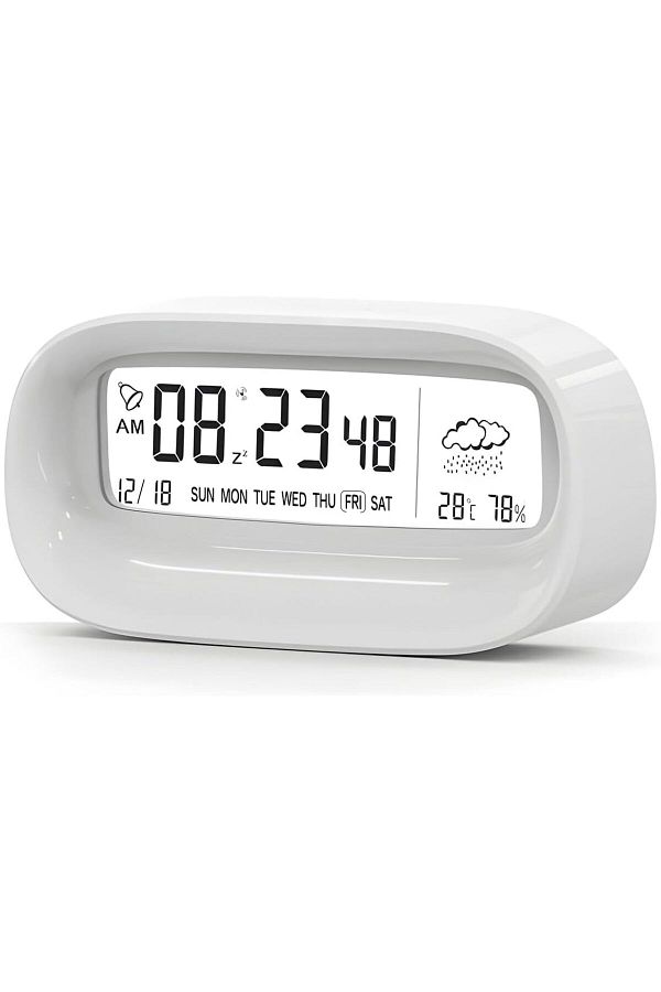 Generic-ساعة منبه رقمية ECVV، ساعات مكتبية شفافة بشاشة LED، مقياس درجة الحرارة والرطوبة، غفوة 1
