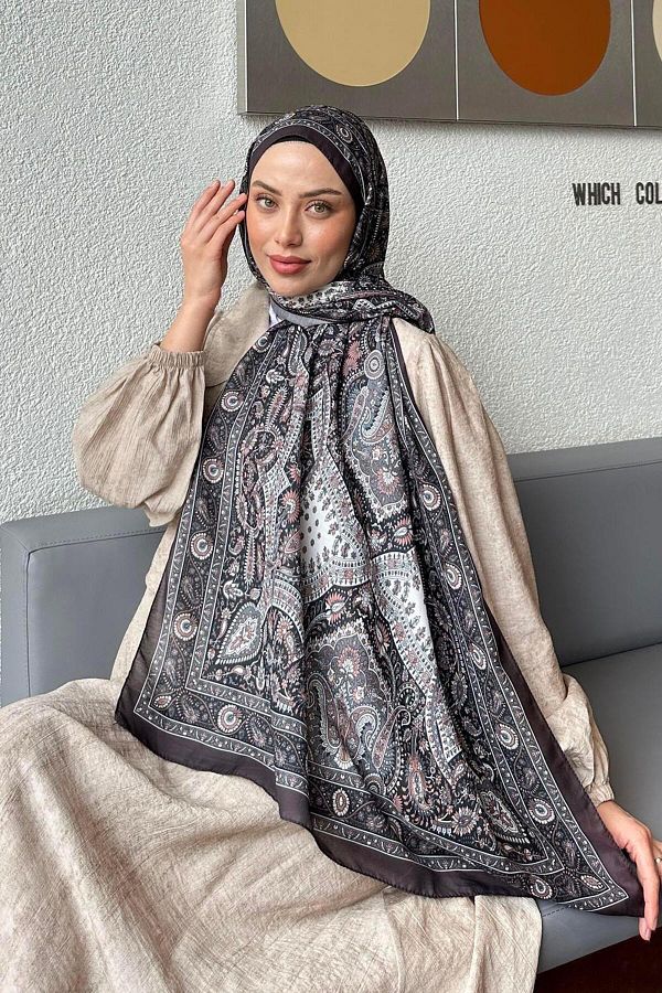 lamelif-Retro Pattern Soft Shawl Anthracite 1