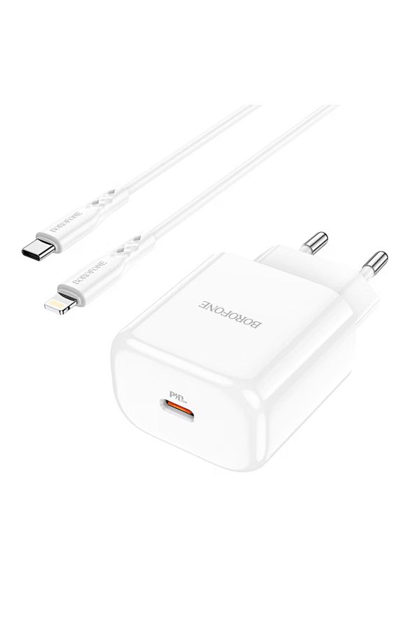 Borofone-Încărcător Bn3 Premium 20w, 1 cablu USB tip C cu încărcare rapidă, 1 cablu Lightning - Alb 1